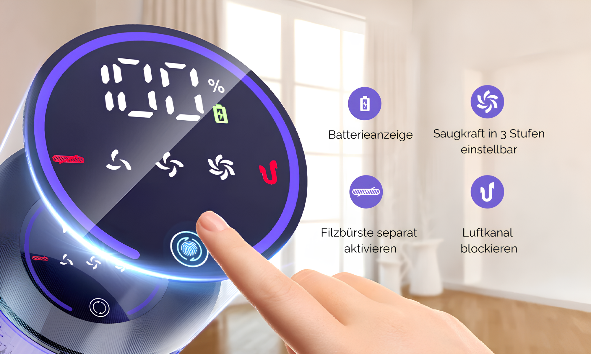 Akku Staubsauger mit Ladestation Beleuchtung und viel Zubehör PowerDust™ V7