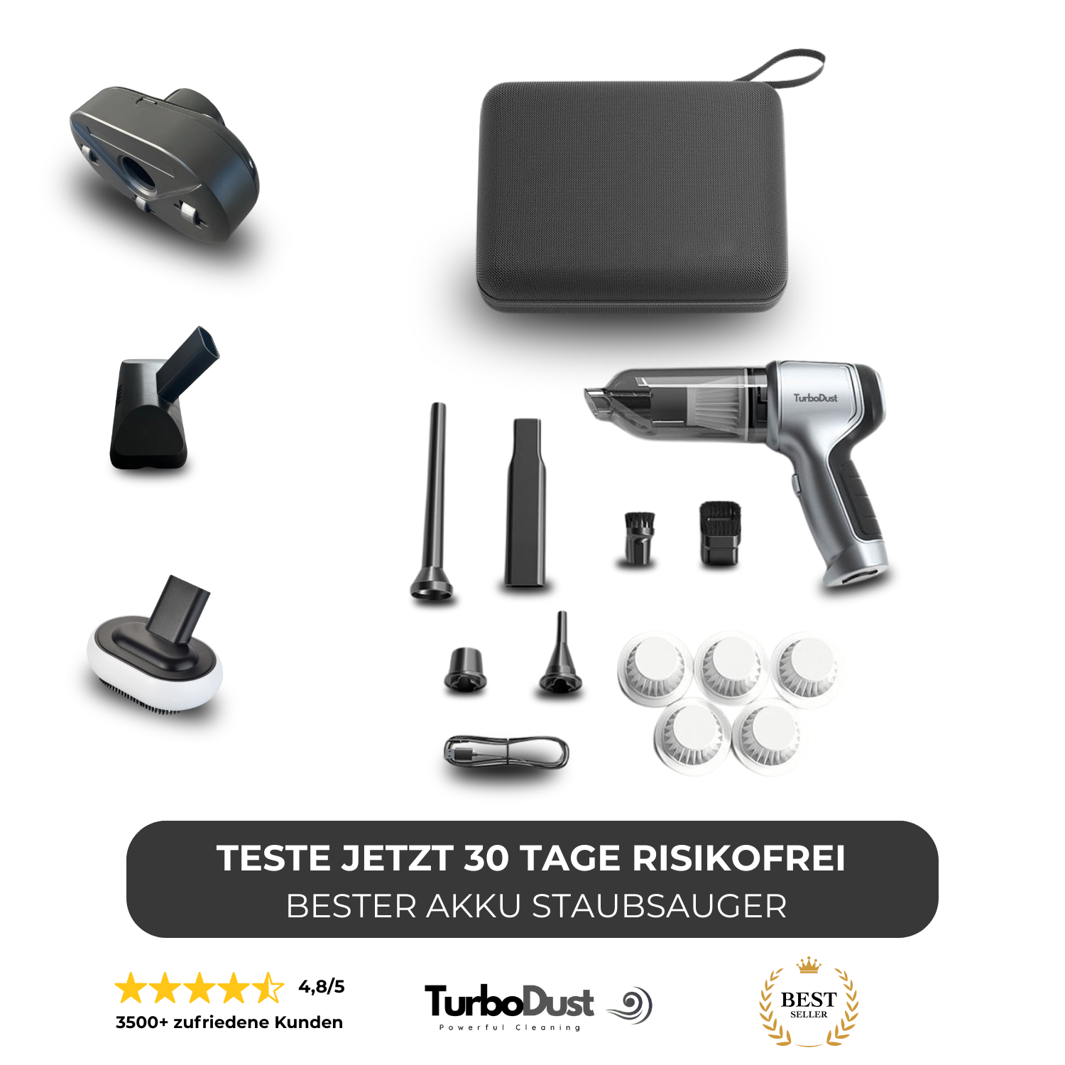 TurboDust Handstaubsauger Akkusauger Ideal für Auto und Wohnmobil