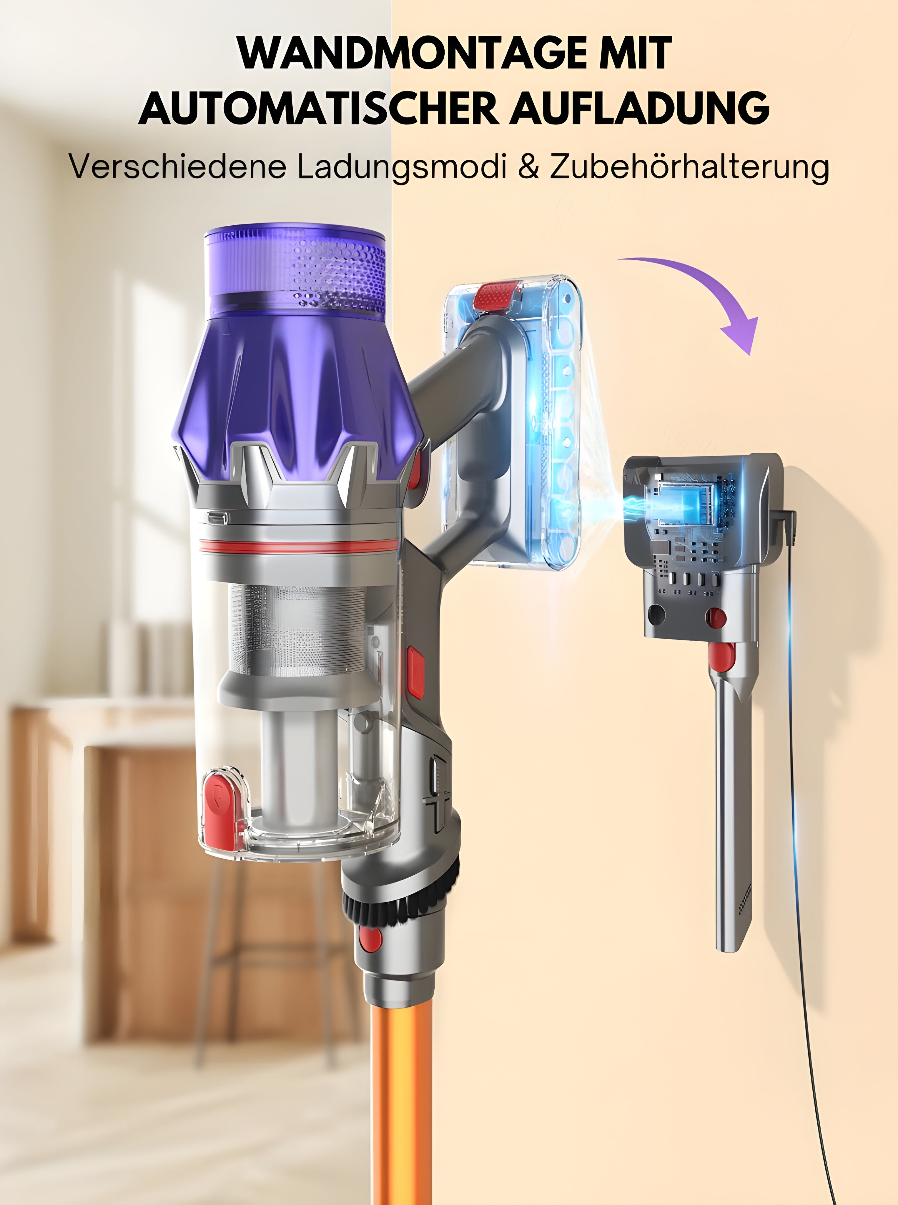Akku Staubsauger mit Ladestation Beleuchtung und viel Zubehör PowerDust™ V7